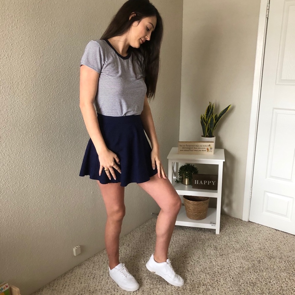 navy blue floral circle skirt